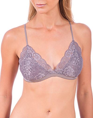 Platinum Lingerie Women's Stretch Lace Convertible Bralette Bikini Top (Shark Grey, Small)