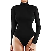 SHEIUGU Mock Neck Turtleneck Long Sleeve Bodysuits for Women Basic Ribbed Bodysuit