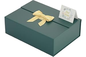 ROSTELACK Gift box with lid 13" x 9" x 4", deluxe gift box with ribbon greeting card and magnet closure, suitable for wedding, mother's day, bridesmaid gift, graduation, Christmas, holiday, birthday, etc.Green