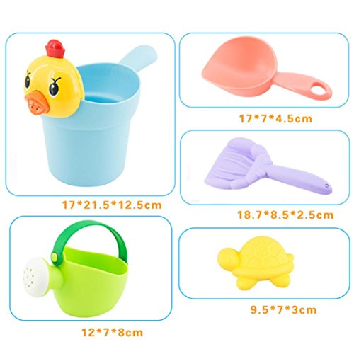 Leegor 5Pcs Kids Soft Silicone Beach Toys Sandbeach Castle Bucket Spade Shovel Rake Water Tools Bathtub Plaything