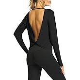 Mippo Womens Open Back Long Sleeve Workout Tops Athletic Gym Shirts with Thumb Hole