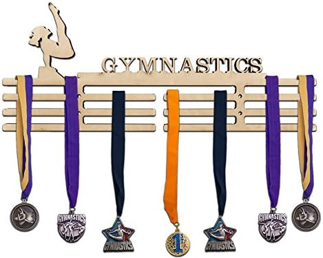 Arena Gifts Wooden Gymnastics Medal Hanger Display - Gymnastics - Medal Holder - Rack - Perfect Gift Idea for Gymnasts - Displays Up to 24 Medals or Ribbons