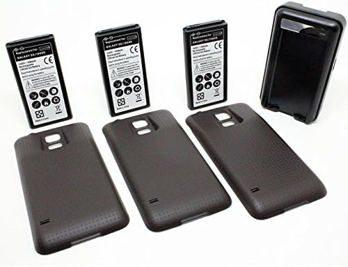 YN4L 3 X 6500mAh Extended Battery for Samsung Galaxy S5 SV; I9600 with Black Extended Back Cover + Wall Dock Charger Bundle