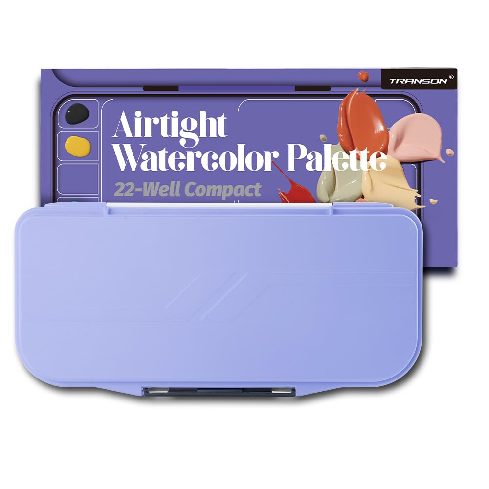 Photo 1 of Transon Watercolor Palette Folding with Lid 18wells 2 Mixing Areas and 1 Large Mixing Tray Also for Gouache Acrylic Paint Palette Purple Color
