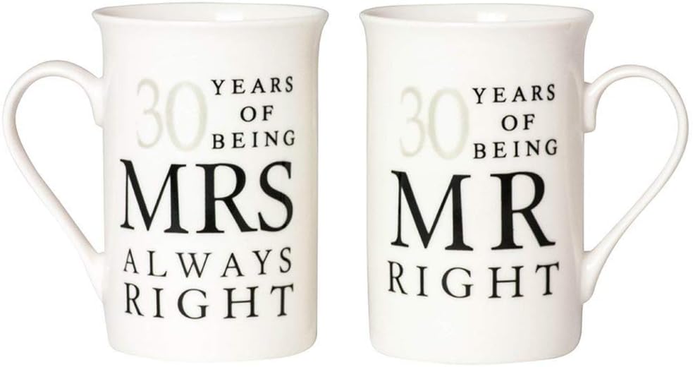 Haysoms Ivory 30th Anniversary Mr Right & Mrs Always Right Mug Gift Set