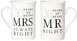 Haysoms Ivory 30th Anniversary Mr Right & Mrs Always Right Mug Gift Set