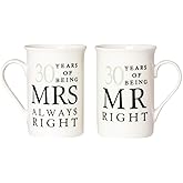 Haysoms Ivory White 30th Anniversary Mr Right & Mrs Always Right Ceramic Mug Gift Set by Happy Homewares
