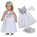 18 Inch Doll Clothes (Silver Sequins Evening Dress with Glittery Silver Bow Flat and Embellished Crown) Fits 18