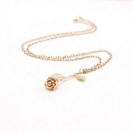 Rose Gold Necklace Rose Flower Pendant Necklace Lovers Birthday Friendship Jewelry For Valentines Day