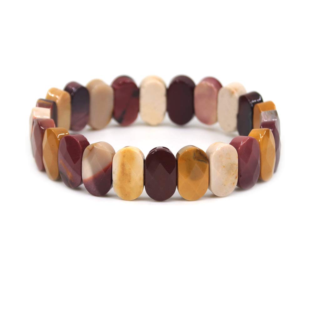 CHENYUE Natural Mookaite Jasper Gemstone 14mm Faceted Oval Beads Stretch Bracelet 7.5 Inch Unisex