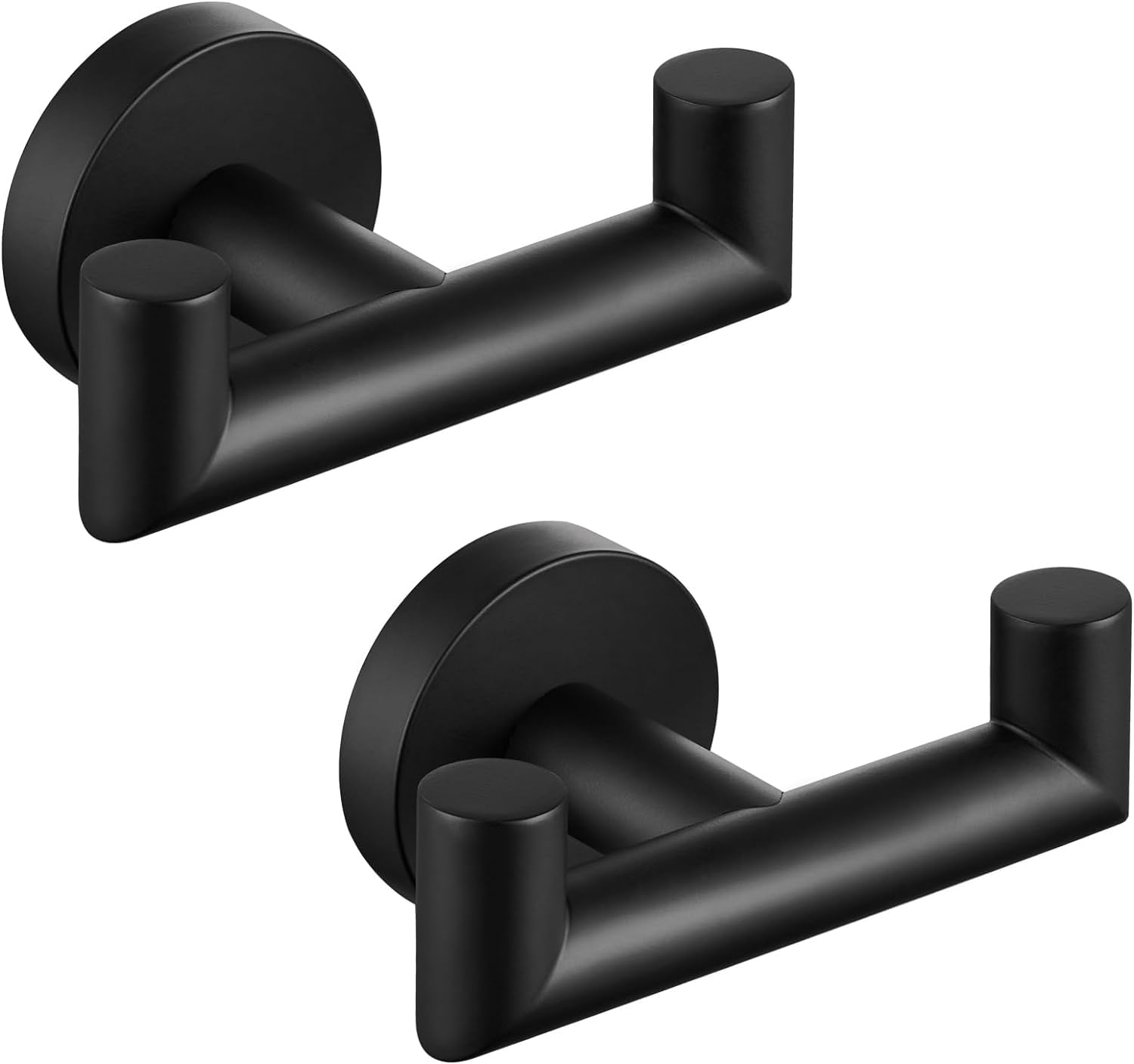YUET Door Hooks, Double Metal Coat Hooks Wall Mounted, Heavy Duty 10kg Capacity, Matte Black Bathroom Door Hook SUS 304 Stainless Steel for Hanging Towel Robes Coats Sponges Clothes