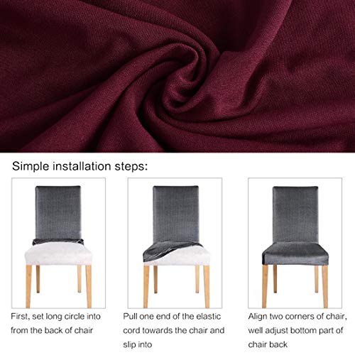 SearchI Dining Room Chair Covers Slipcovers Set of 6, Spandex Fabric Fit Stretch Removable Washable Short Parsons Kitchen Chair Covers Protector for Dining Room, Hotel, Ceremon (Wine Red, 6 per Set) - Thumbnail 6