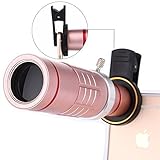 Universal 18X Zoom HD Clip On Mobile Phone Optical Camera Lens Kits,WMTGUBU Telescope Telephoto lens+15X Super Macro Lens+0.6X Wide Angle Lens for iPhone Samsung most Android Smartphones(Rosegold)