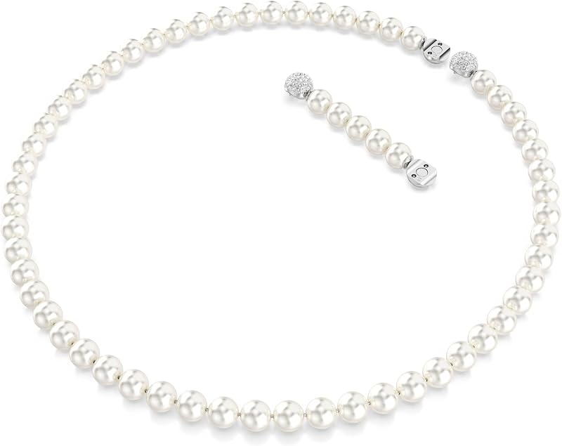 Collana Matrix, Crystal Pearl, Bianca, Placcato rodio