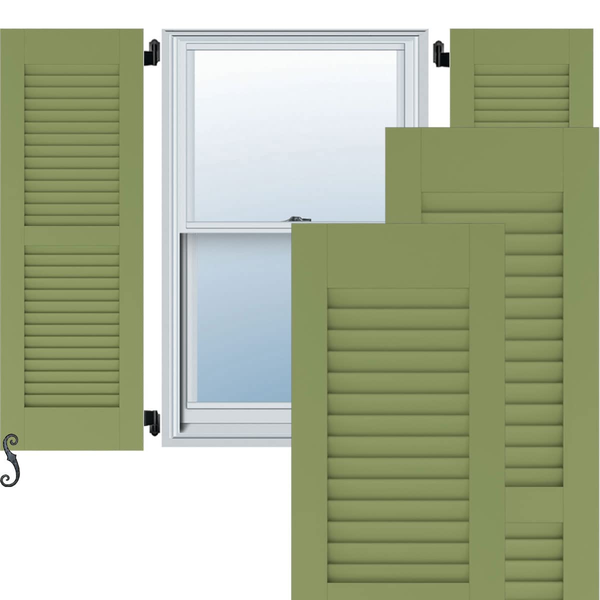 Ekena Millwork RW101LV15X46MGH Two Equal Louver Exterior Wood Shutters, 15-in. W x 46-in. H, Moss Green