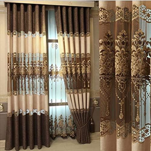 LIZHIFENG Water-soluble embroidered curtains, high-end luxury curtains, living room bedroom villa curtains （W-100inch H- 90inch) 2 panels -yellow coffee