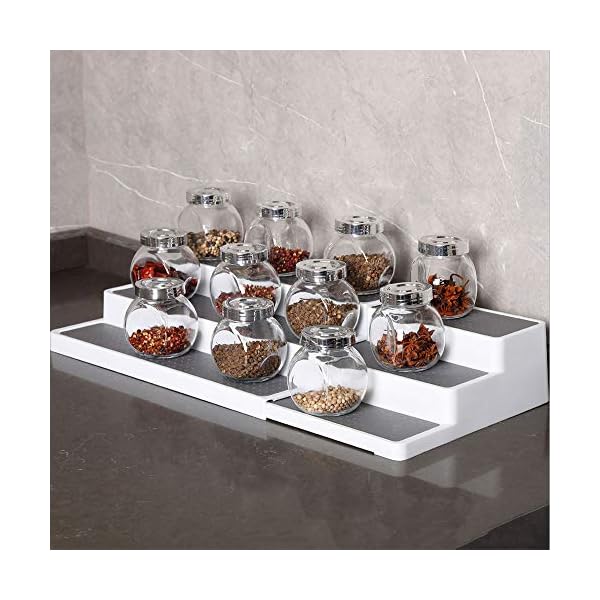 Semlos Expandable Spice Rack, 3-Tier Seasoning Shelf, Non-Slip Flavoring Organizer for Kitchen Pantry Cabinets Cosmetics…