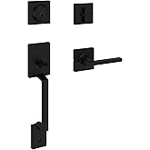 Weiser Matte Black Front Door Lock and Handle Set, Amador Deadbolt Lock and Handleset with Casey Interior Door Handle, Front 