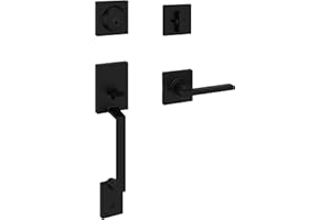 Weiser Matte Black Front Door Lock and Handle Set, Amador Deadbolt Lock and Handleset with Casey Interior Door Handle, Front 