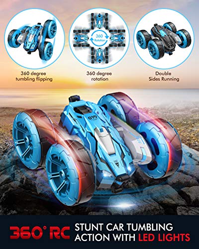 Remote Control Car for Boys, TECBOSS 1/18 Scale RC Stunt Car Toys, 2.4GHZ High Speed RC Crawlers with Rechargeable Battery, Boy Toys Age 3,4,5,6,7,8