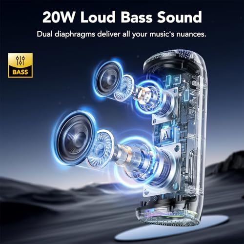aowoka Enceinte Bluetooth Puissante sans Fil avec Lumière LED, Écran Numérique Haut-Parleur Portable 20W, Basses Améliorées, Autonomie 20H, Bluetooth 5.4, Étanche IPX7, pour Voyage/Sport/Fête