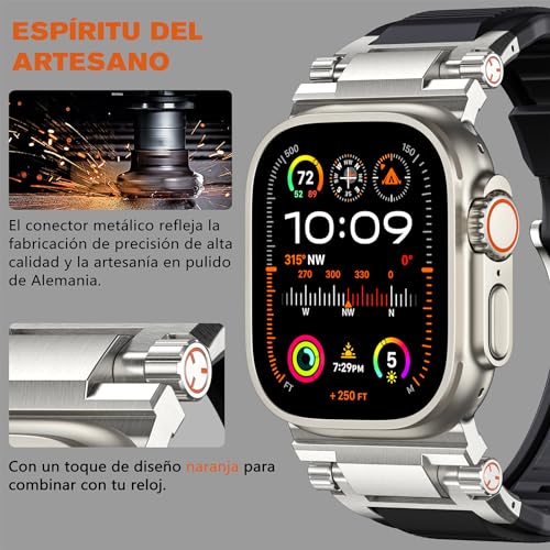 Bandletic R-Steel Strap Compatible with Apple Watch Ultra 2/Ultra 49mm, Series 9/8/7 45mm, Series SE2/6/SE/5/4 44mm, Robust FKM Replacement Bracelet with Elegant Design Metal Connector, Black
