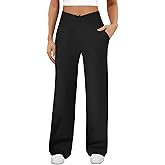 DLOODA Womens Wide Leg Yoga Pants Crossover Work Dress Pants Lounge Sweatpants Casual Trousers with Pockets