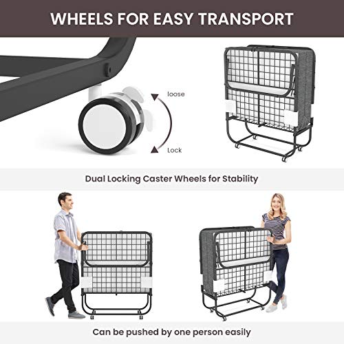 Karcog Folding Bed with Mattress, Rollaway Bed Storage Cover Included