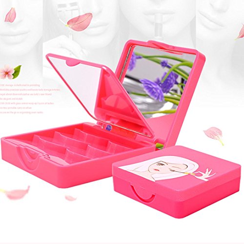 OVERMAL Acrylic Cute Bow False Eyelash Storage Box Makeup Cosmetic Mirror Case Organizer