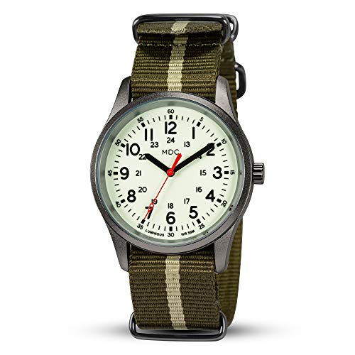 Infantry MDC Glow in The Dark Watches for Men, 12/24 Hour Military Time Watch Waterproof, Field Outdoor Sport Mens Wristwatch with Slip-Thru Nylon Band, Black/Green, military