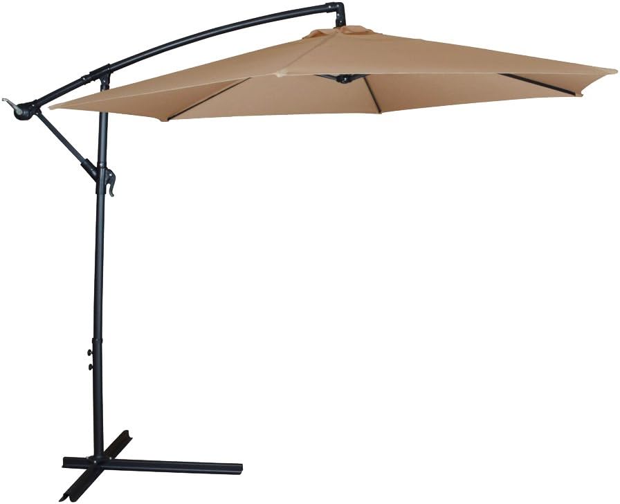 JDM Auto Lights Patio Umbrella Off Set Tilt Cantilever Hanging Canopy Tan 10Ft Out Door Deck Tan