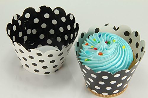 Disposable Baking Cups Reversible Cupcake Wrappers Wrap Liners Black White Polka Dot 2'' X 3.25' X 2'' 1sets of 24 Liners Cups