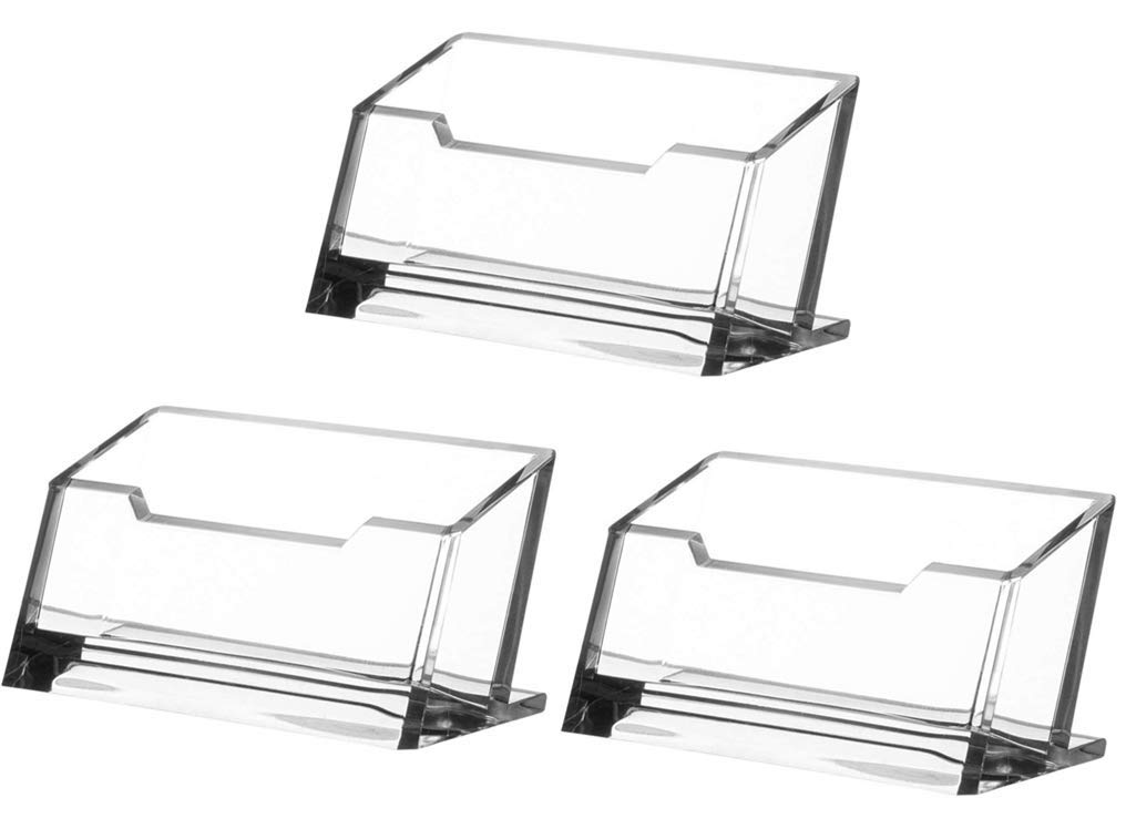 Rmeet Clear Business Card Holder,3 Pack Acrylic Single Pocket Name Card Holder Landscape Freestanding Business Card Stands for Desk Office Collection Organizer 103 * 43MM