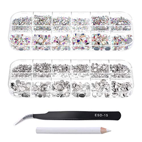 4000 Pieces (2 Boxes) Art Crystal Nail Rhinestones Kit 6 Sizes (1.5-6 mm) with Pick Up Tweezer and Rhinestones Picking Pen for Nail Art Decorations DIY Supplies(Clear, Crystal AB) - Thumbnail 7