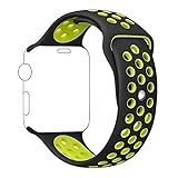 BRG Apple Watch Band 38mm, Soft Silicone Sport Band iWatch Strap with Ventilate Perforations for Apple Watch Series 1, Series 2 Nike+, All Models - M/L, Black/Volt