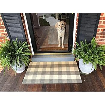 Ukeler Grey and White Plaid Rugs Cotton Hand-Woven Buffalo Check Rug Washable Laundry Room Rug/Kitchen Rugs and Mats, 23.6''x51.2''