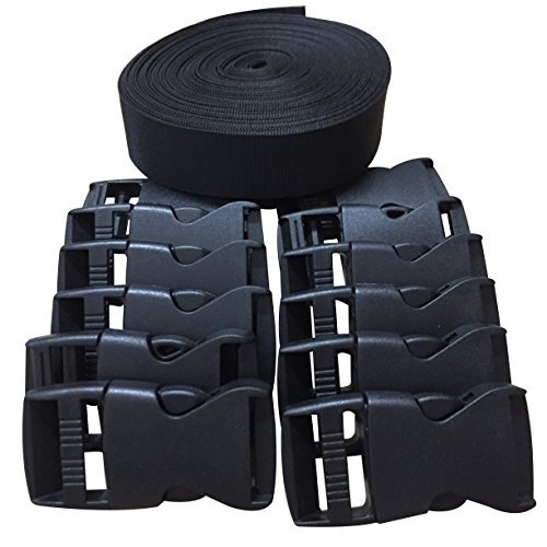 Buy Bargain Home Furnishing 1 Inch Wide 10 Yards Black Nylon Heavy Webbing Strap+12 pcs black plastic 1-inch (25mm) flat side release buckles