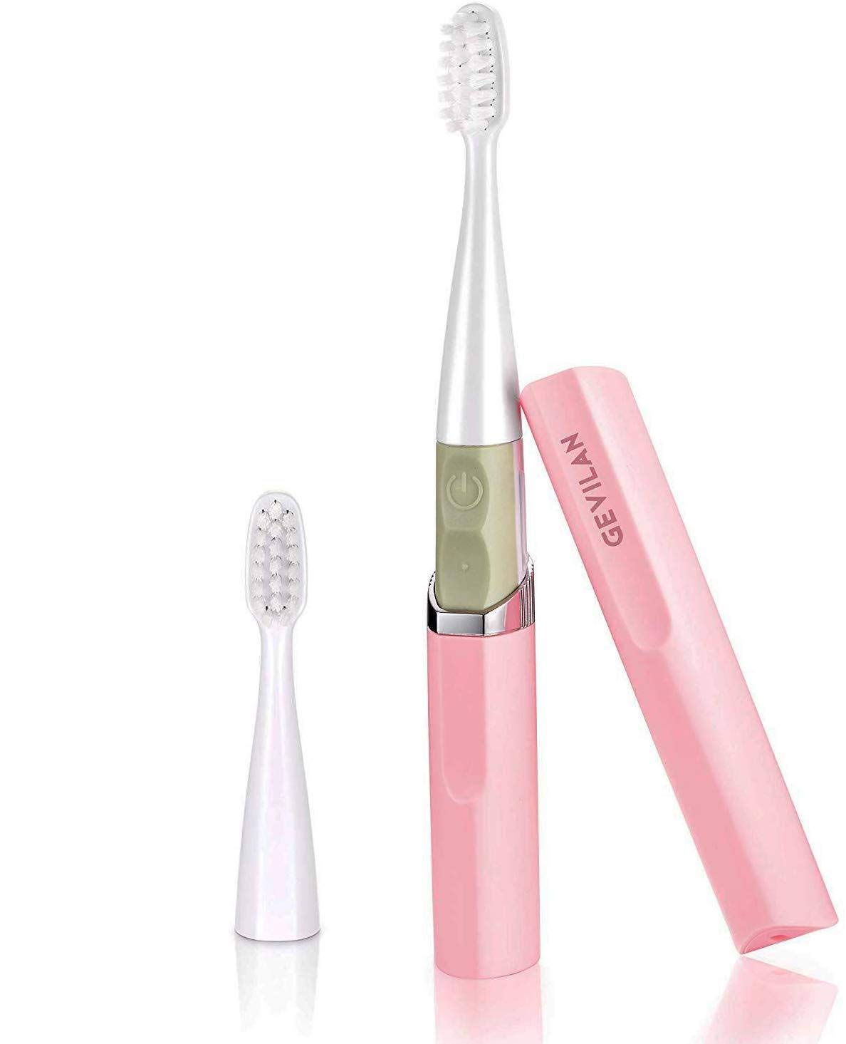 Travel Electric Toothbrush by Gevilan with 2 Modes Battery Powered, Waterproof and Portable Lipstick Mini Design for Daily Oral Beauty Care,Trip Pink
