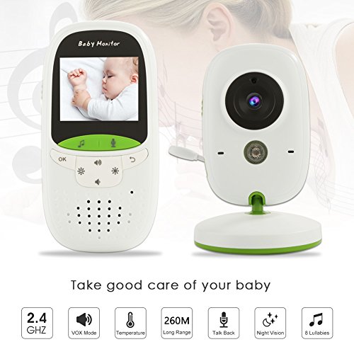 Video Baby Monitor with Auto Night Vision Digital Camera, Two Way Talkback, Temperature Sensor, Lullabies, VOX Function, Feed Alarm/Timer Setting and 20 Hours Standby (2.0 Inch LCD Display)