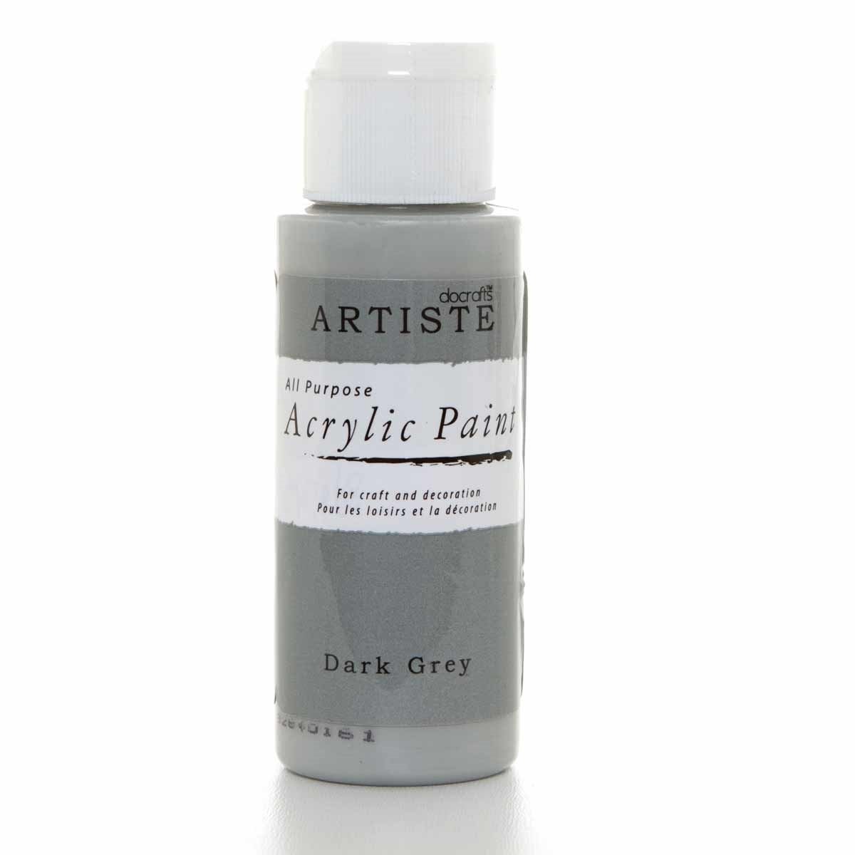 Artiste Acrylic Paint 59ml 2Oz Dark Grey, Quick-Drying Professional Art, Craft and Hobby Artists Paint, Vibrant Colour, Water-Based Paints Cover All Surfaces with Ease, Ideal for Travel Artists