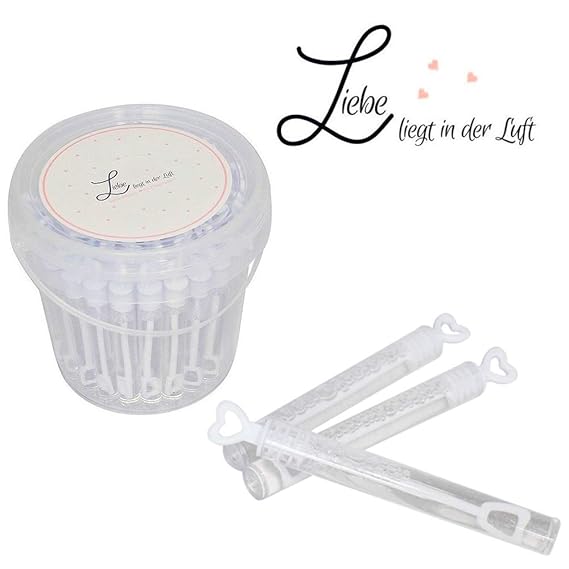 MAVANTO Seifenblasen Hochzeit 64 Stück gefüllt im praktischen Eimer - Wedding Bubbles Set - die perfekte Deko für unvergessli