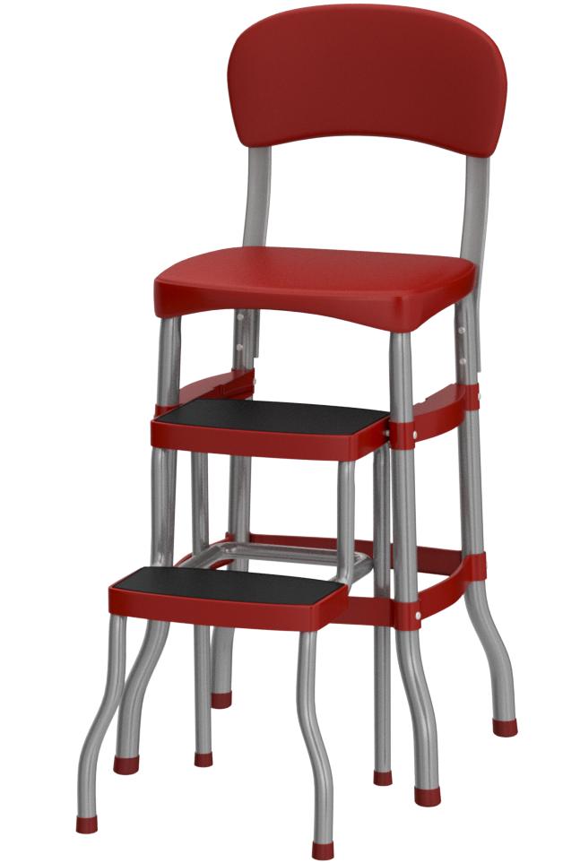 Home Furniture NEW Cosco Red Retro Counter Chair Step Stool Folding