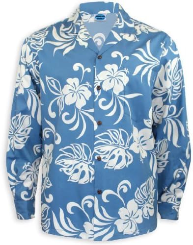 Long Sleeves Tropical Ocean Blue Hawaiian Shirt