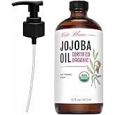 Kate Blanc Cosmetics Organic Jojoba Oil for Hair, Skin & Face (16oz) | 100% Pure, Cold Pressed, Natural, Hexane Free, Glass B