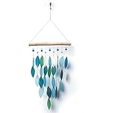 Sunset Vista Designs Handcrafted Driftwood and Sea Glass Diamond Wind Chime, Large, Blue Lagoon