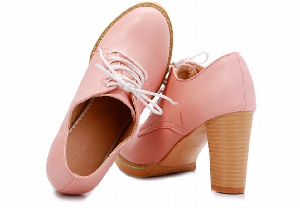 Latasa Women's Chic High-Heel Chuky Lace-up Oxford Shoes (10, Pink)