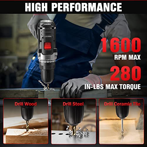 Cordless Drill Driver, 16V Power Drill Driver Kit w/2.0Ah Battery and Charger, 50 PCS Accessories, 2 Variable Speeds, 3/8
