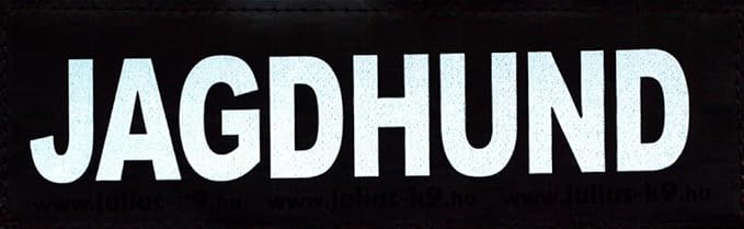 JAGDHUND 2xLogos groß weiß/reflektierend für Julius K9 / Logo Klettlogo Austauschlogo K-9 Powergeschirr + IDC (Geschirrgrößen