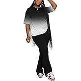 PINSV Women 2 Piece Outfits Short Sleeve Top and Flare Pants Lounge Sets Tracksuit