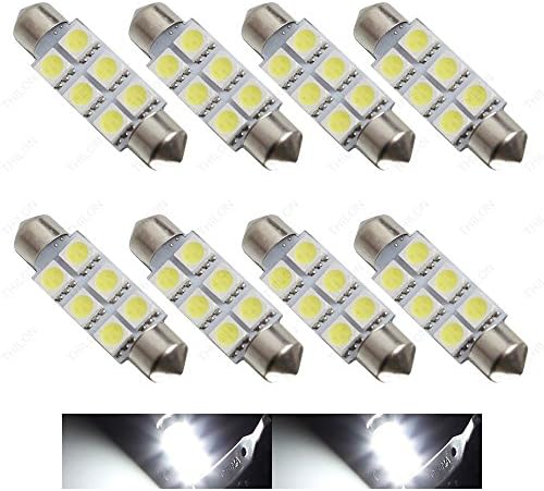 Thilon- 44MM 6-SMD 5050 Festoon Dome Map Interior LED Light Bulbs Lamp For 6411 578 211-2 212-2 (8 pieces) (White)